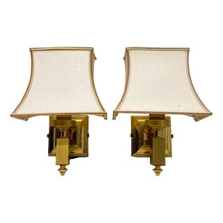 Brass Wall Lamps with Fabric Lampshades from Herda, 1970s, Set of 2 For Sale