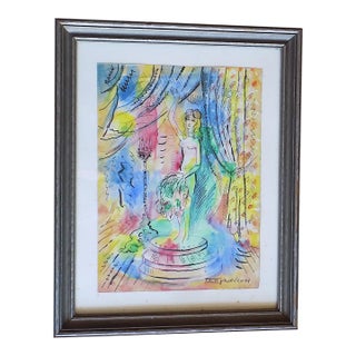 Original Vintage 20th Century Signed/Dated/Framed Mixed Media Standing Nude Painting For Sale