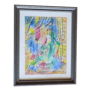 Original Vintage 20th Century Signed/Dated/Framed Mixed Media Standing Nude Painting