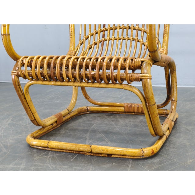 Tan Mid-Century Italian Rattan Lounge Armchair, 1960s For Sale - Image 8 of 15