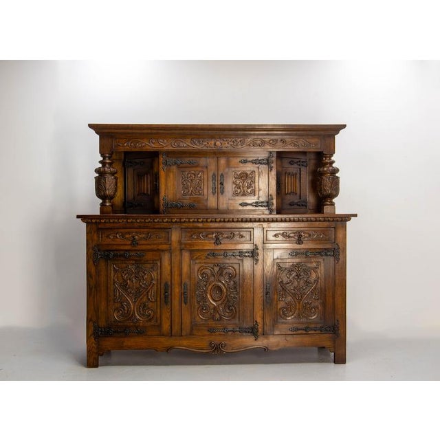 Vintage Spanish Oak and Wrought Iron Sideboard, 1950s For Sale - Image 3 of 8