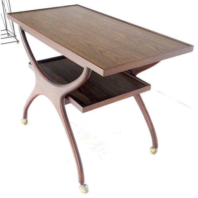 Rare Vladimir Kagan Solid Walnut Laminate Top Rolling Serving Tea Cart Bar For Sale - Image 9 of 12