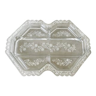 Antique Crystal Etched Serving Tray For Sale