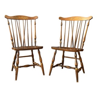 Mid 20th Century Pair of Signed L. Hitchcock Stenciled Harvest Side Chairs For Sale