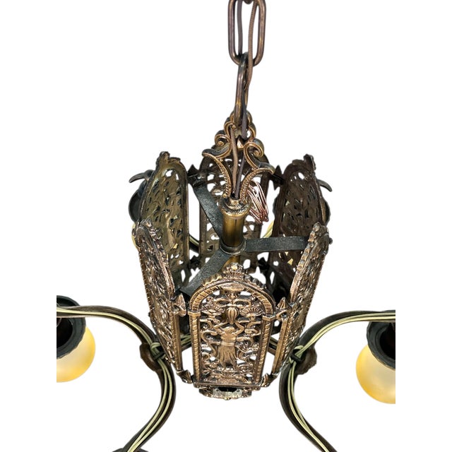 1920s Cast Bronze 6 Light Chandelier With Ladies and Revived Original Finish #2596 For Sale - Image 11 of 14