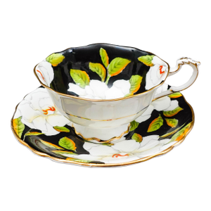 Mid 20th Century Paragon England to the Bride Gardenia Double Warrant Black Tea Cup & Saucer