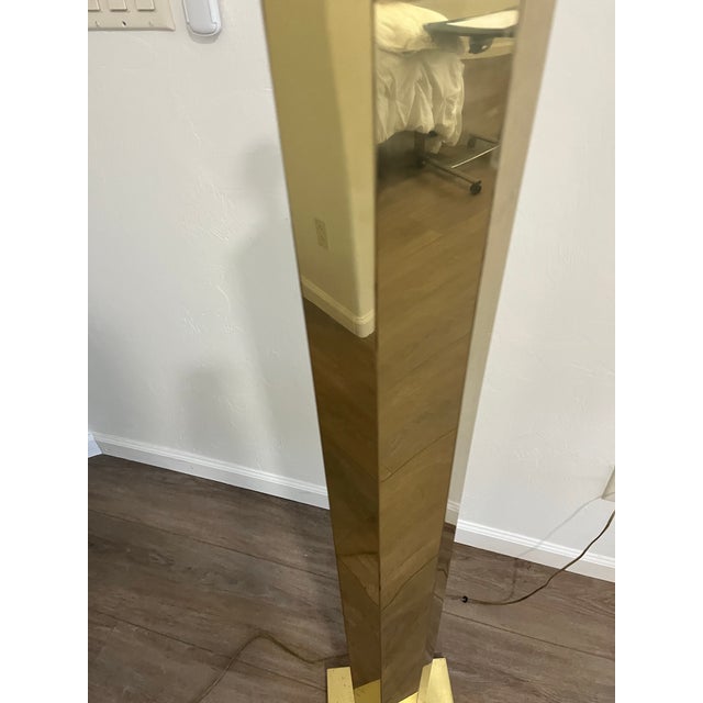 Mid-Century Modern 1980’s in the Style of a Kovacs Modernist Casella Brass Plated Monolith Torchiere Floor Lamp For Sale - Image 3 of 12