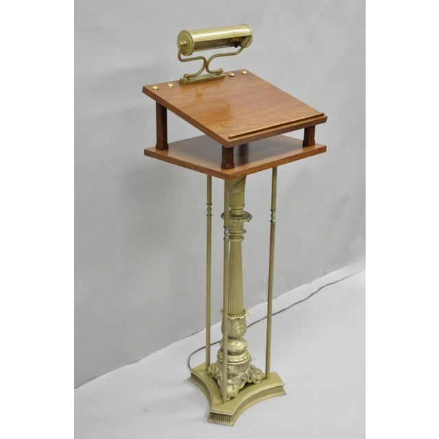 Victorian Vintage Victorian Lighted Podium Metal Column Pedestal Base Lectern Book Stand For Sale - Image 3 of 18