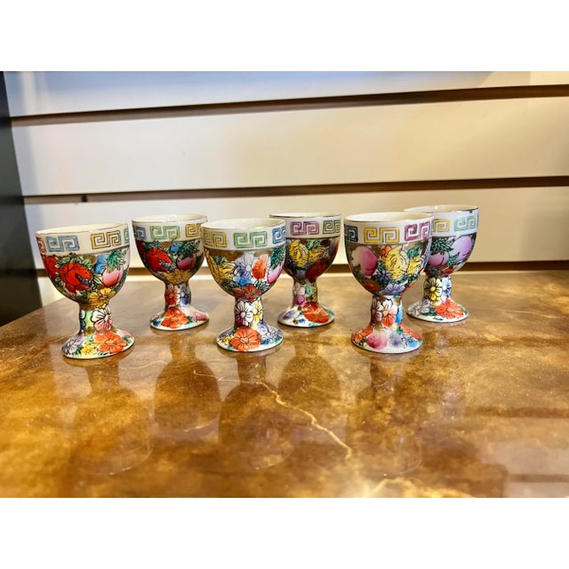 1960s Mid 20th Century Floral Chinese Mille Fleur Wine Set- 7 Pieces For Sale - Image 5 of 8