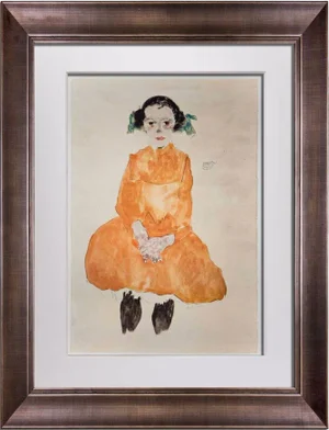 Modern Egon Schiele Lithograph “Girl in a Yellow Dress” W/Frame
