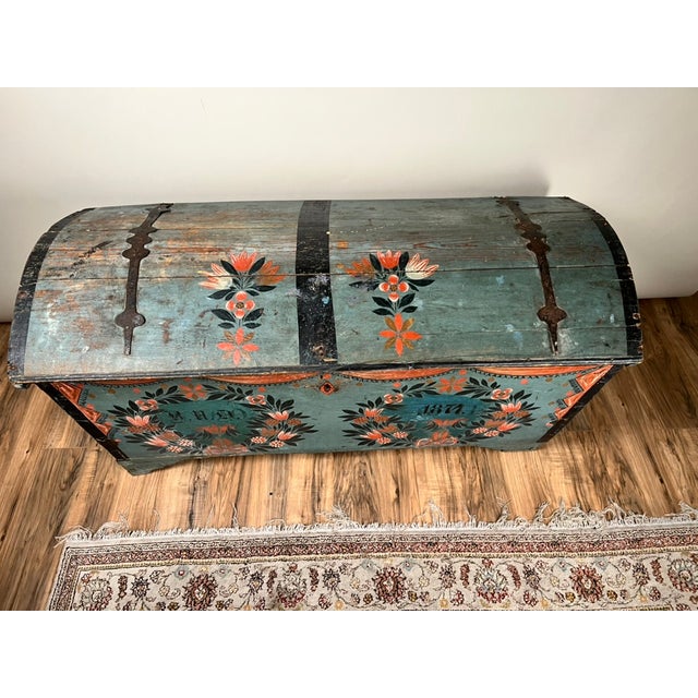 Antique Swedish Oak Kista Dowry Chest C. 1841 For Sale - Image 4 of 14