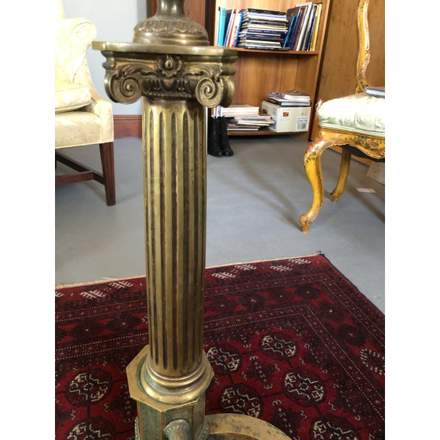 1900 Neoclassical Brass Pillar Fireplace Andirons - a Pair For Sale - Image 10 of 13