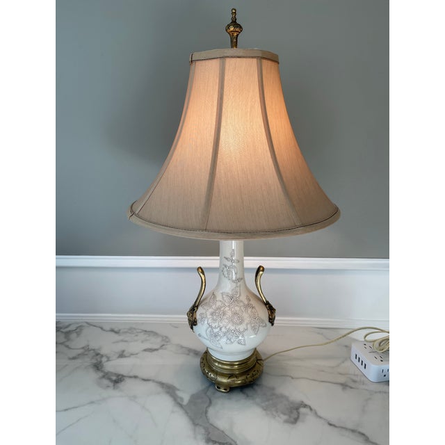 1940s Asian Style Lamp With Brass Handles and Base For Sale - Image 10 of 10