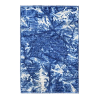 Blue Modern Hand Knotted Wool Rug For Sale
