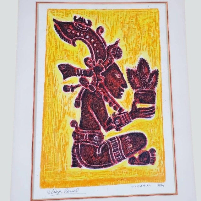 Authenticated Vintage Eliezer Canul Mayan Woodblock Print Collection – Four Hand-Signed Limited Editions, 1967-1974 (Incl. Rare 18/25) For Sale - Image 4 of 14