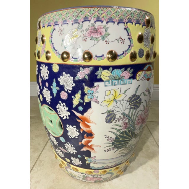 Exquisite Vintage Chinese Famille Rose Porcelain Garden Seat With Dragon Motif For Sale - Image 10 of 12