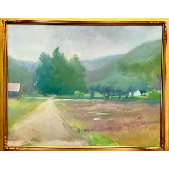 This atmospheric oil on canvas by American artist, Caroline Gantz, depicts a field and mountains near Williamstown, MA....