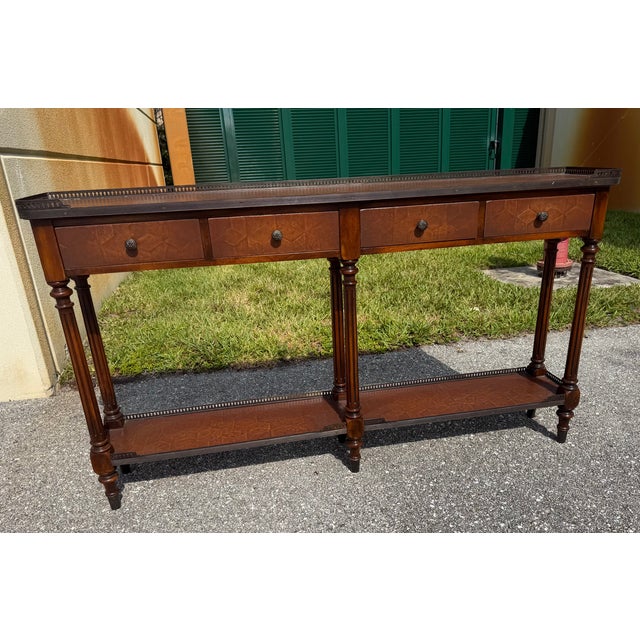 French 1990s Theodore Alexander the Louis XVI Leather Console Table For Sale - Image 3 of 13