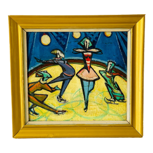 1950 Original Czech Modern Oil on Canvas Gold Tone Frame