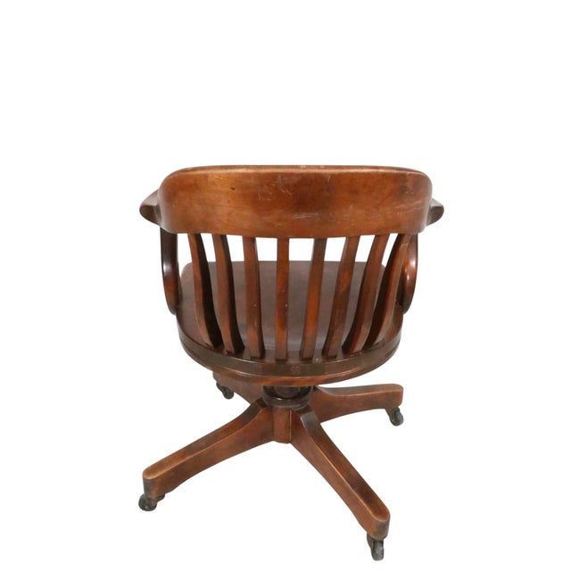 Brown Early 20th Century Classic Bank of England Jury Style Swivel Tilt Office Desk Chair by Sikes For Sale - Image 8 of 14