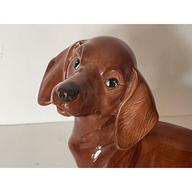 1960s Vintage Cute Dachshund Ceramic Figurine Signed For Sale - Image 5 of 6