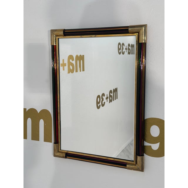 1980s Vintage Italian Rectangular Brass and Glass Wall Mirror 1980s For Sale - Image 5 of 7