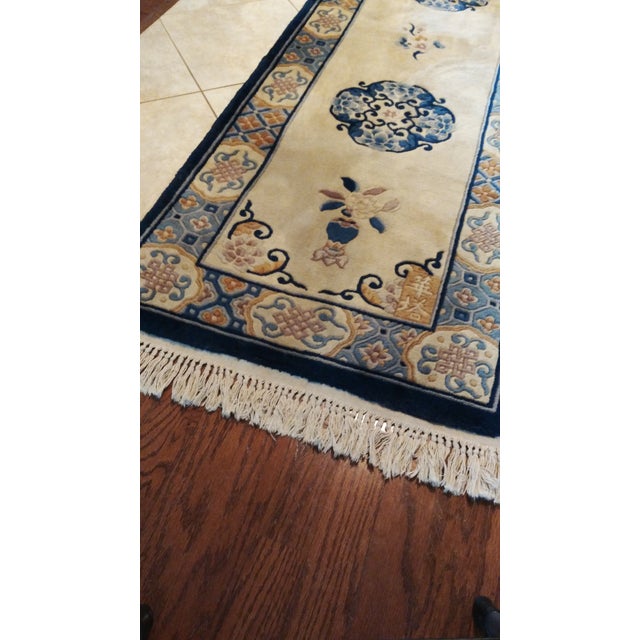 Asian 1970s Royal Blue Hand Knotted Runner-2’6’x10" For Sale - Image 3 of 7