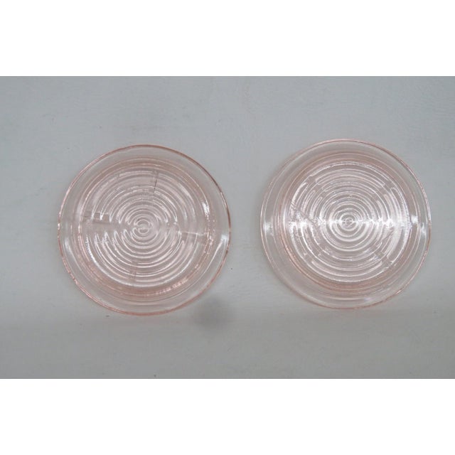Art Deco Early 20th Century Pink Depression Glass Coasters Pair of Two Concentric Ring Small Dishes For Sale - Image 3 of 10