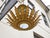 Gold 1950s Spanish Gilt Metal Leaf Light Fixture with Frosted Glass For Sale - Image 8 of 11