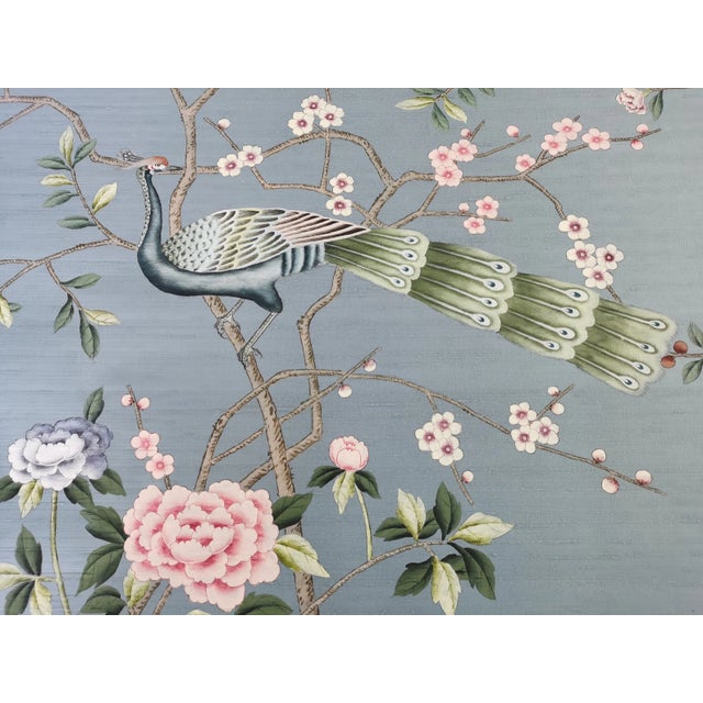 Chinoiserie Hand-Painted Chinoiserie Peacock Wallpaper Panels – Luxury Floral Bird Mural, Elegant Botanical Wall Art, 2 Panels 34x44 For Sale - Image 3 of 6