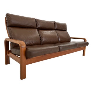 Mid-Century Leather 3-Seater Sofa by .L. Olsen & Søn, Denmark, 1960 For Sale