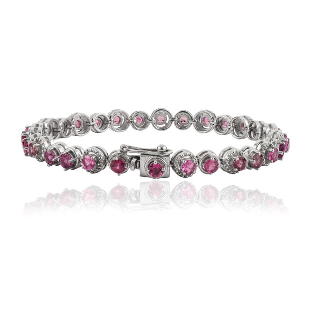 Art Deco 8.23 Ct Natural Pink Tourmaline Milgrain Eternity Tennis Bracelet in 925 Silver For Sale - Image 3 of 14