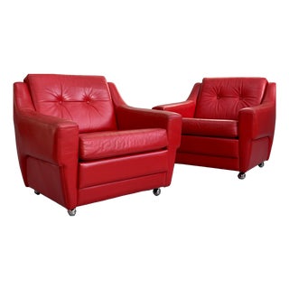 Mid-Century Leather Armchairs, 1970s, Set of 2 For Sale