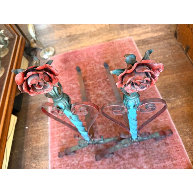 Tall Antique French Floral Tole Andirons For Sale - Image 16 of 17