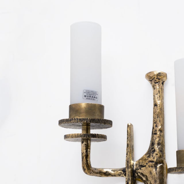 Brutalist Bronze Wall and Murano Glass Sconces, 2000, Set of 2 For Sale - Image 4 of 9