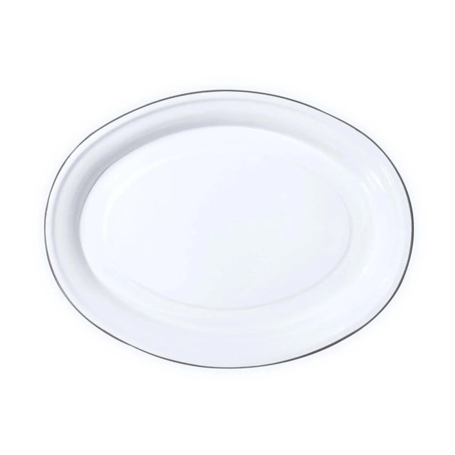 Not Yet Made - Made To Order Crow Canyon Home Enamelware, Vintage Oval Platter with Grey Rim For Sale - Image 5 of 5