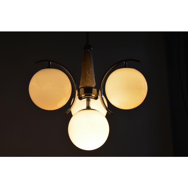 Bauhaus Chandelier in Chrome-Plated Steel and Opaline Glass, Czech, 1920s For Sale - Image 10 of 11
