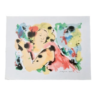 1994 Large Screenprint “Red Coat” by Dutch Artist Nic Jonk For Sale