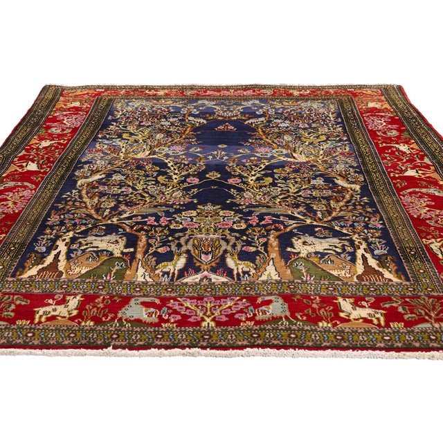 Traditional Vintage Persian Tree of Life Qum Rug, 04'07 X 06'05 For Sale - Image 3 of 10