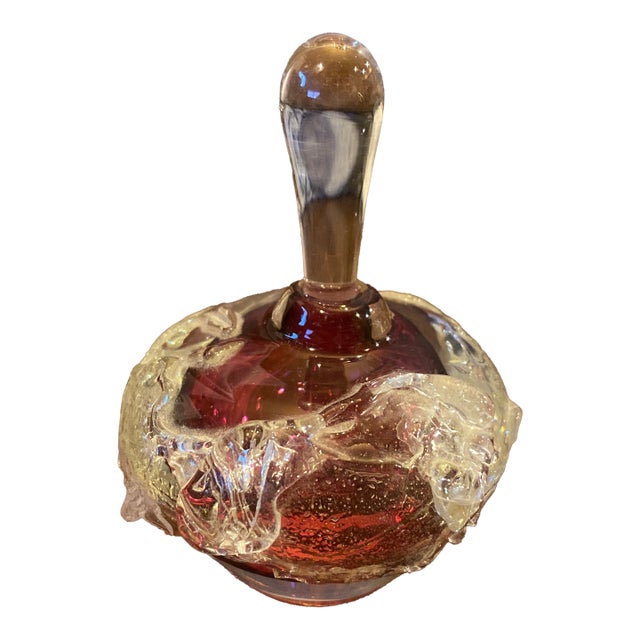 Studio Art Glass Perfume Bottle - Cranberry Core Signed by Artist Loretta Eby For Sale