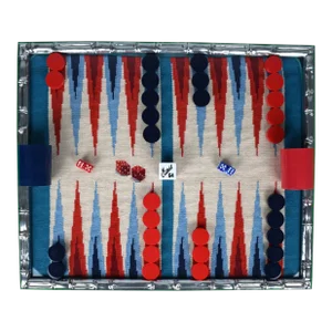 Hand-Needlepoint Backgammon Board W/ Red & Blue Checkers
