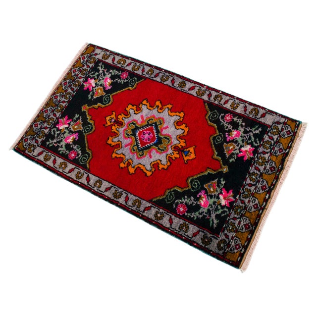 Red 1970s Small Rug, Entry Decor, Bath Mat, Kitchen Accent, Turkish Rug, Door Mat, Lundry Room Decor 1'10" X 3'3" For Sale - Image 8 of 14