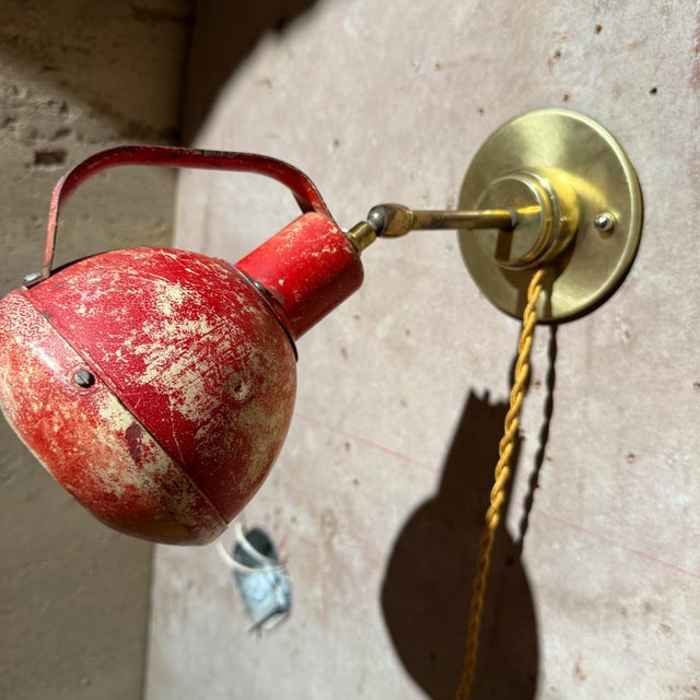 Industrial Vintage Industrial Red Wall Lamp Sconce Usa For Sale - Image 3 of 7