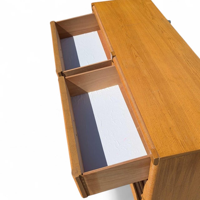 Mid 20th Century Vintage Dixie Rattan and Wood Six-Drawer Dresser With Mirror 1960s For Sale - Image 5 of 15