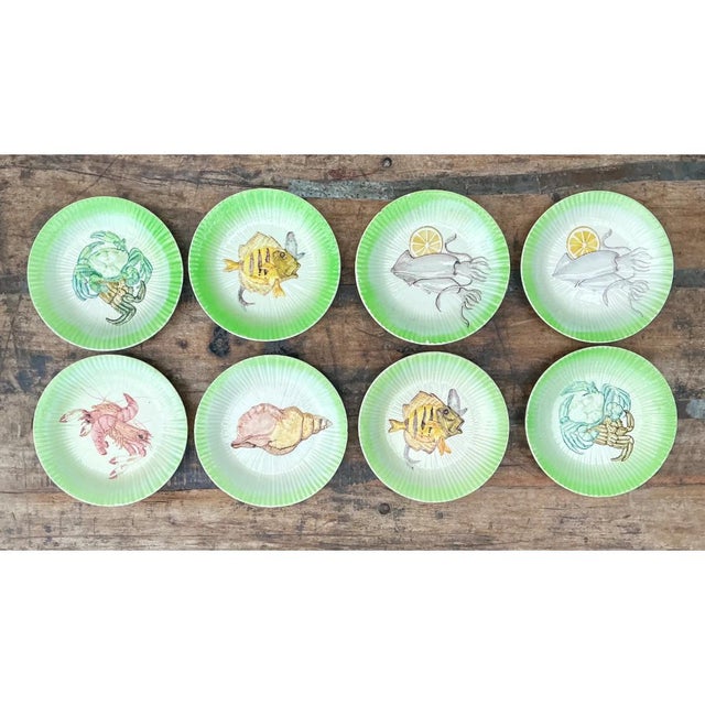 Mid 20th Century Vintage Italian Hand-Painted Ceramic Seafood Plates - Set of 8 For Sale - Image 5 of 13