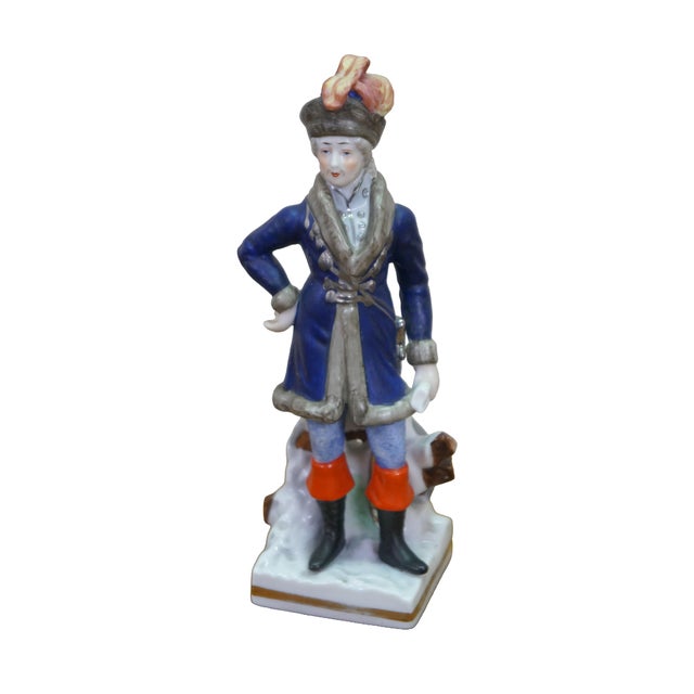 Antique Sitzendorf Voigt Brothers porcelain figurines of a Napoleonic soldier, specifically a Franz Tambour (drum major...
