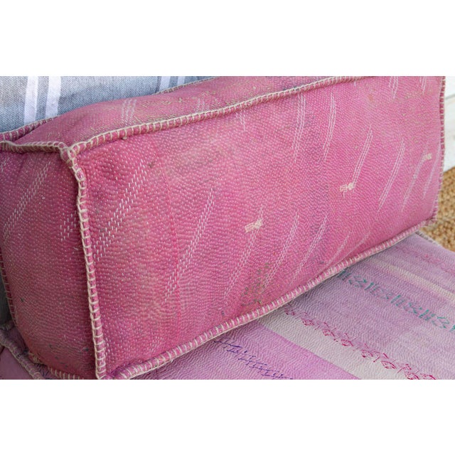 Boho Chic Antique Kantha Rose Floor Seating Set For Sale - Image 3 of 9