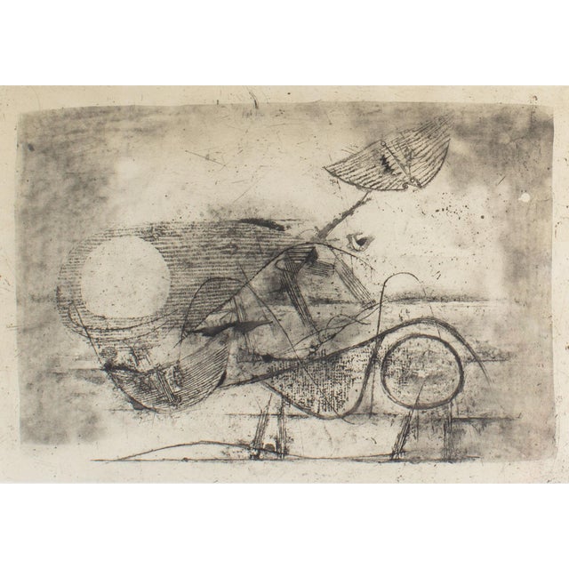 An etching by the German artist Johnny Friedlaender (1912-1992). Titled "Les Deux Chats (The Two Cats)," this...
