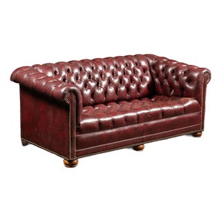 Vintage Tufted Leather Chesterfield Sofa in Burgundy For Sale