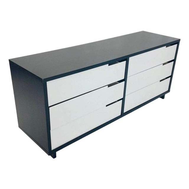 Vintage Style 6 Drawer Credenza With White Accented Drawers For Sale